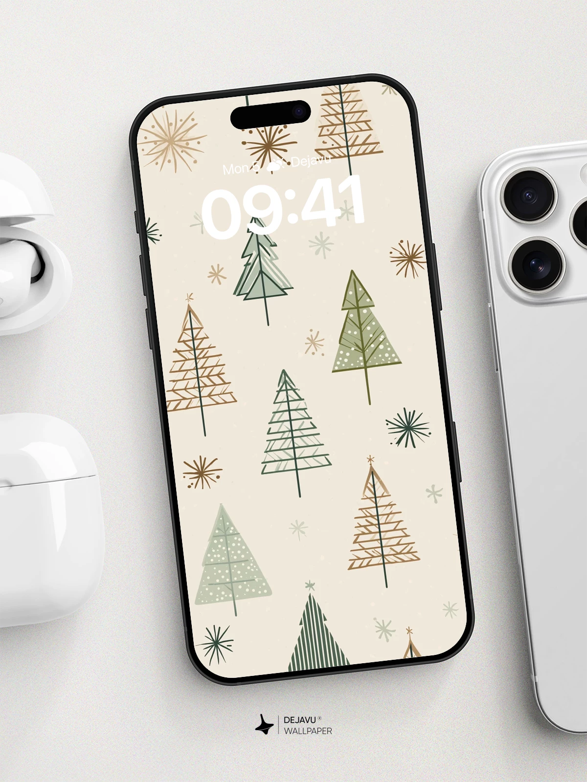 Mid-Century Christmas Tree Wallpaper 8K for iPhone and Android