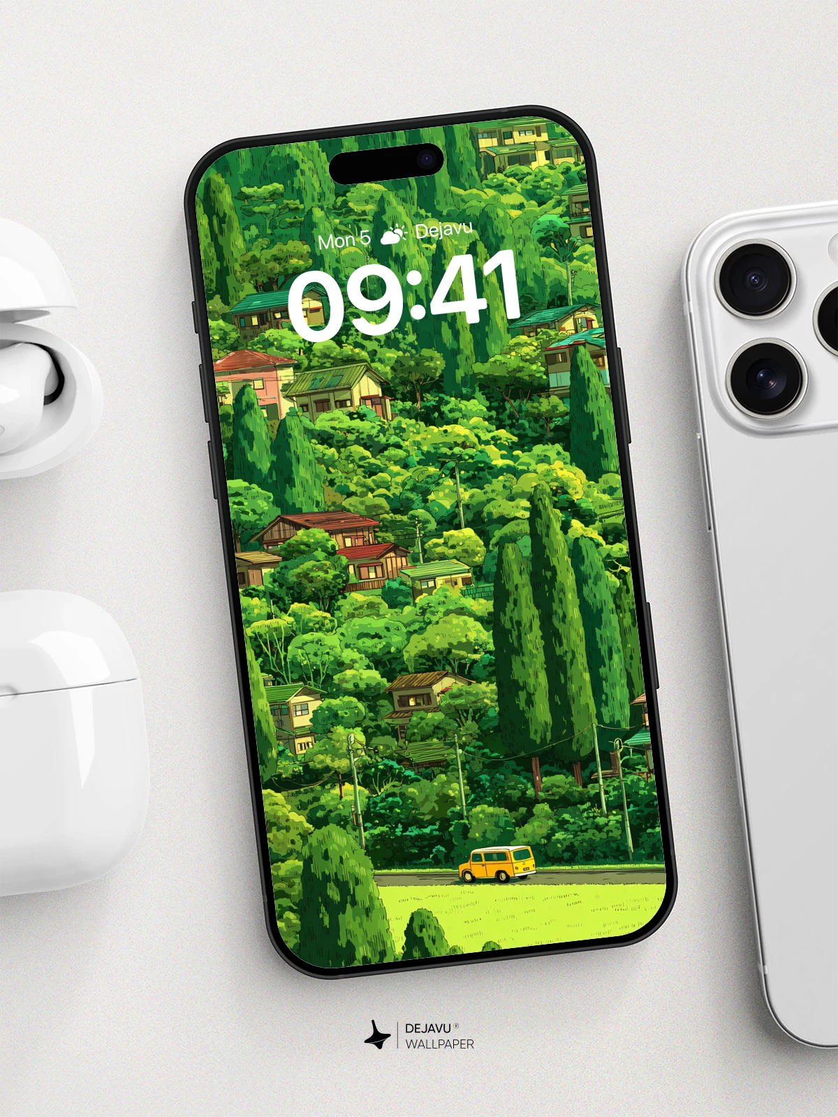 Studio Ghibli-Inspired Forest Village Wallpaper 8K for iPhone and Android