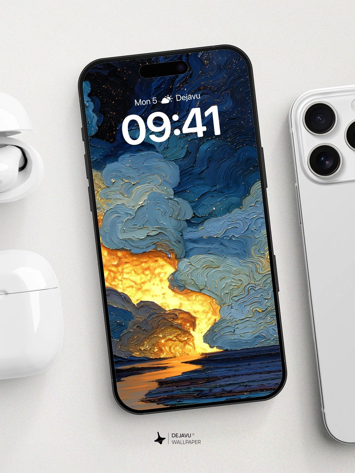 Van Gogh-Inspired Stormy Sky Wallpaper 8K for iPhone and Android