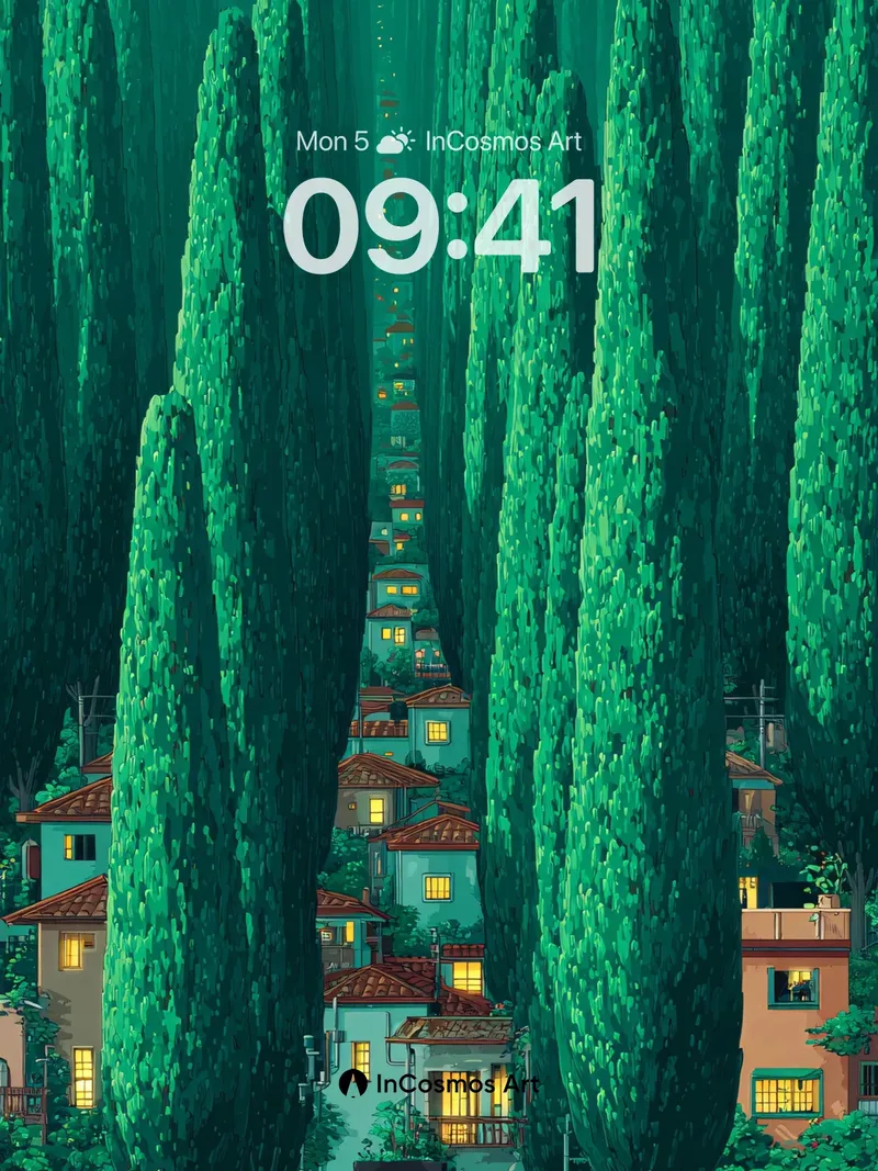 Whispering Cypress Wallpaper with Vintage Car Path