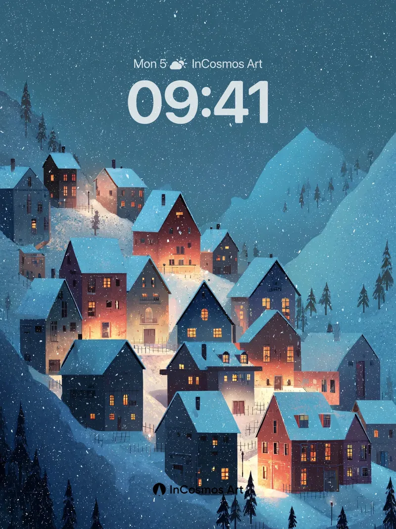 Snowfall Hush Wallpaper with Warm Windows