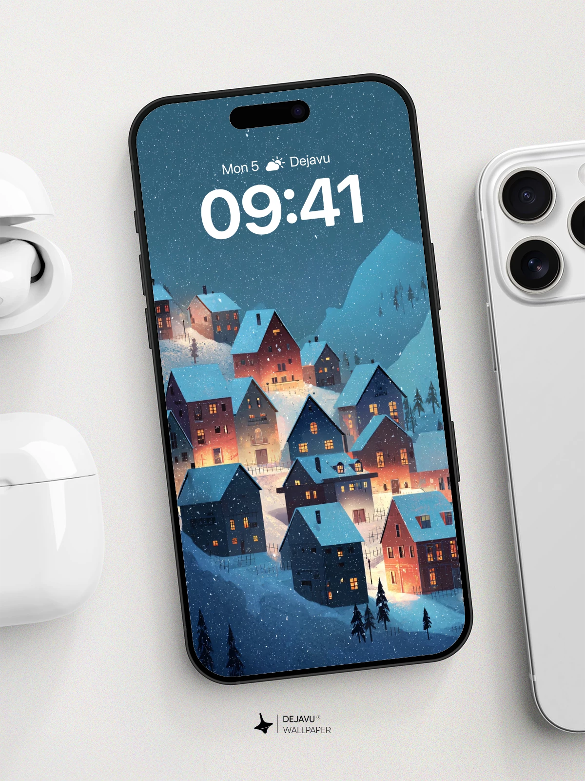 Cozy Winter Village Wallpaper 8K for iPhone and Android