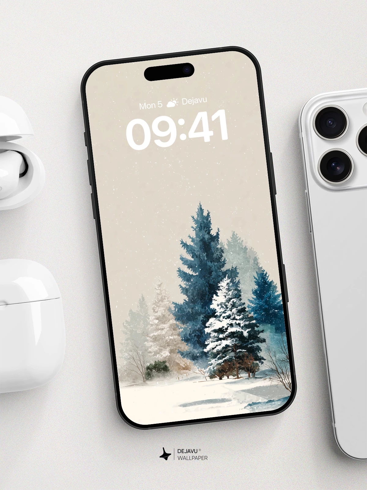 Serene Winter Pine Forest Wallpaper 8K for iPhone and Android