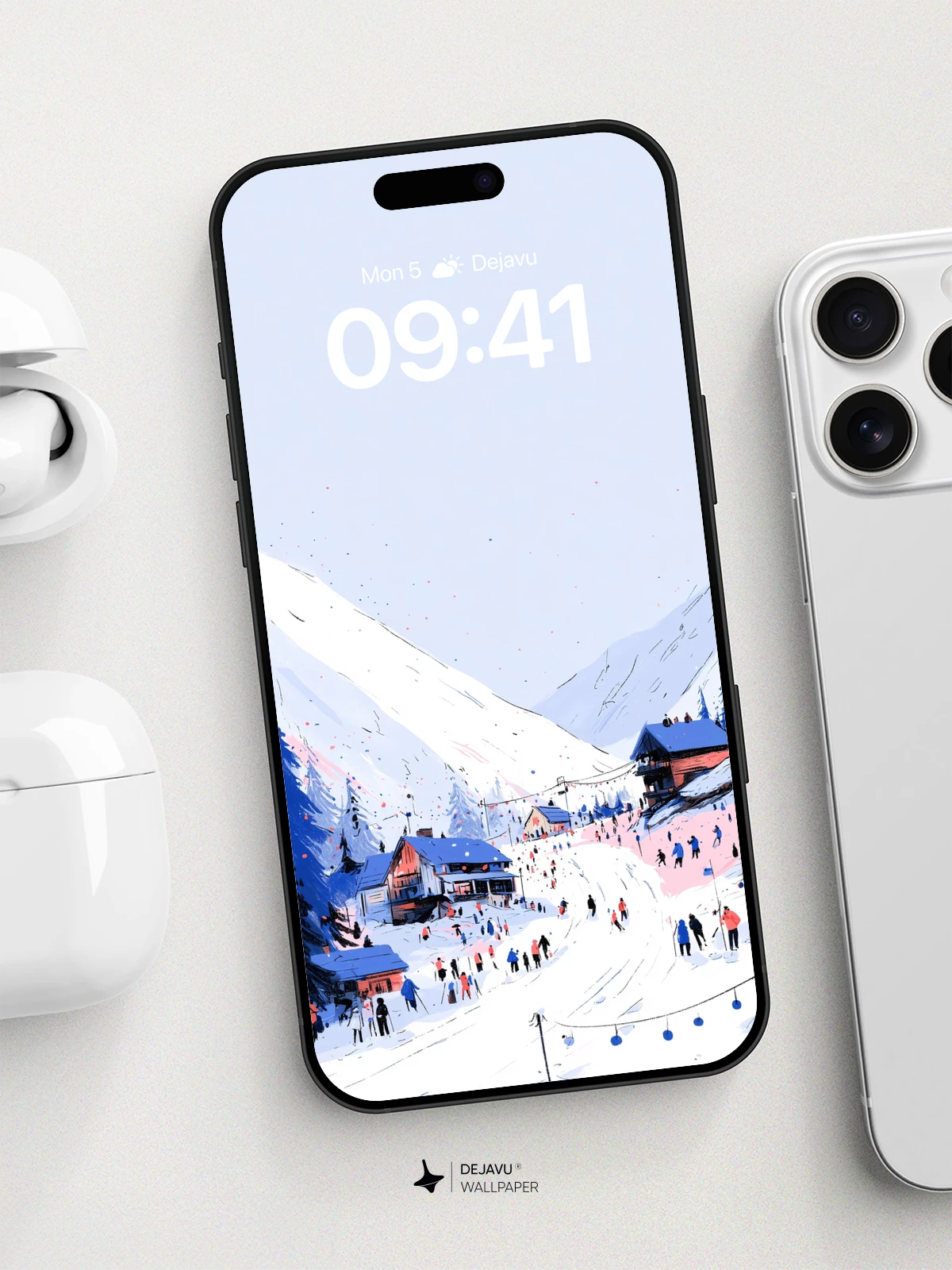 Winter Ski Village Wallpaper 8K for iPhone and Android