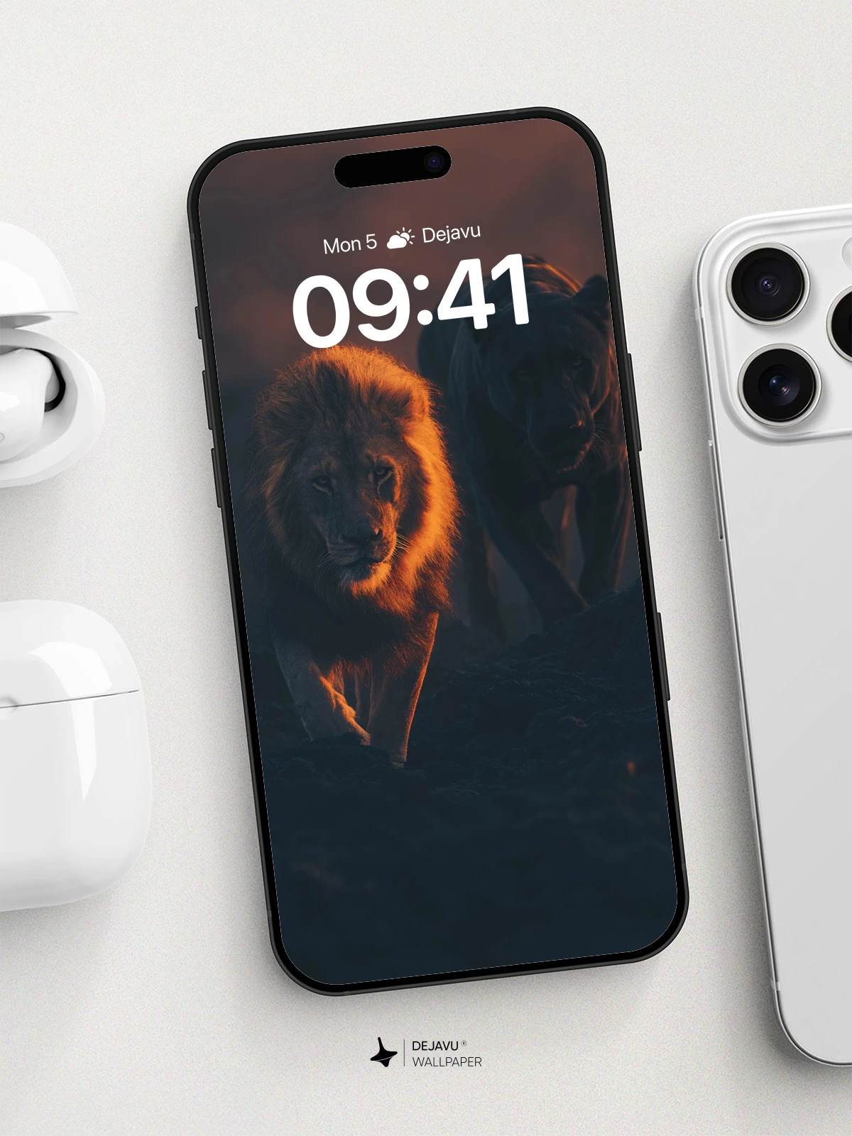 Lion And Panther Sunset Chase Wallpaper 8K