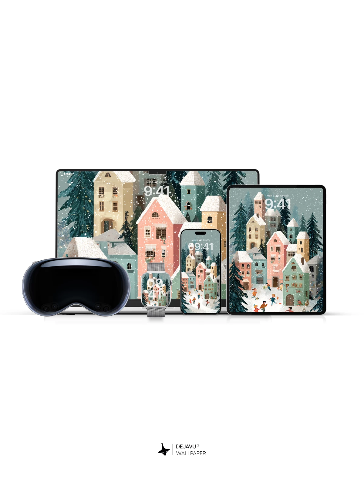 Whimsical Winter Village Wallpaper 8K for iPhone and Android
