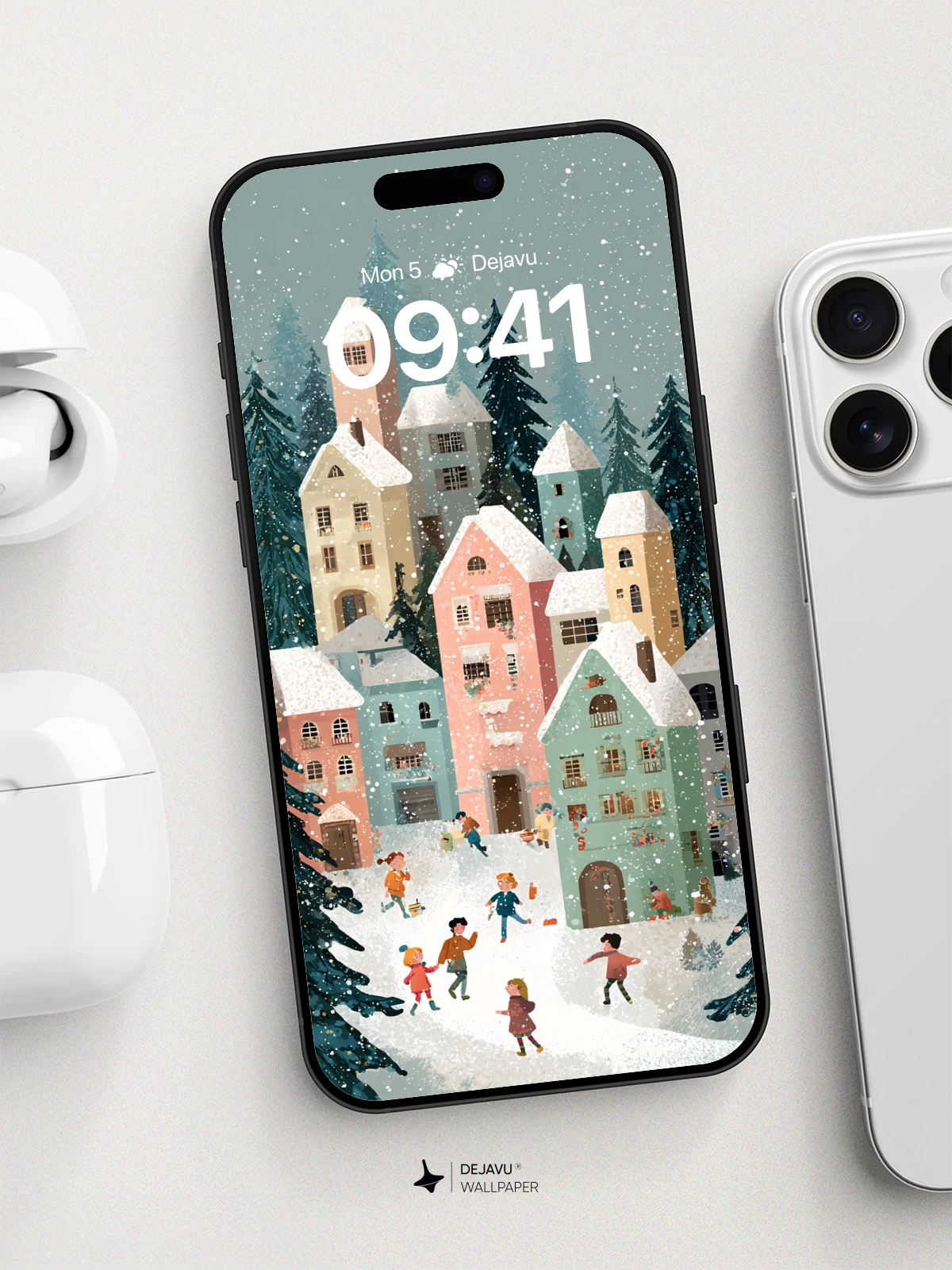 Whimsical Winter Village Wallpaper 8K for iPhone and Android