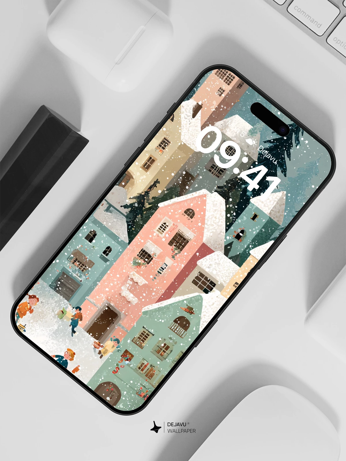 Whimsical Winter Village Wallpaper 8K for iPhone and Android