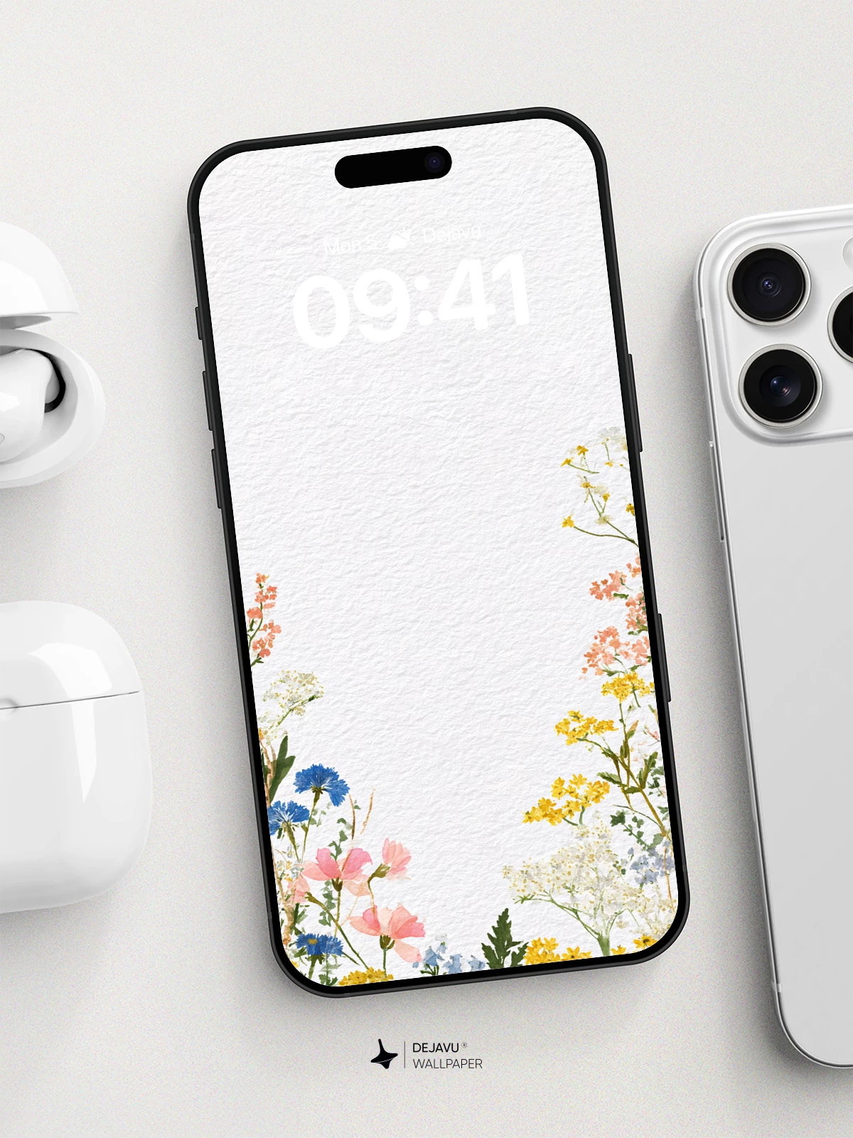 Watercolor Wildflower Border Wallpaper 8K for iPhone and Android