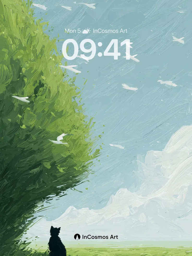 Serenity Skyline Wallpaper with Whispering Leaves