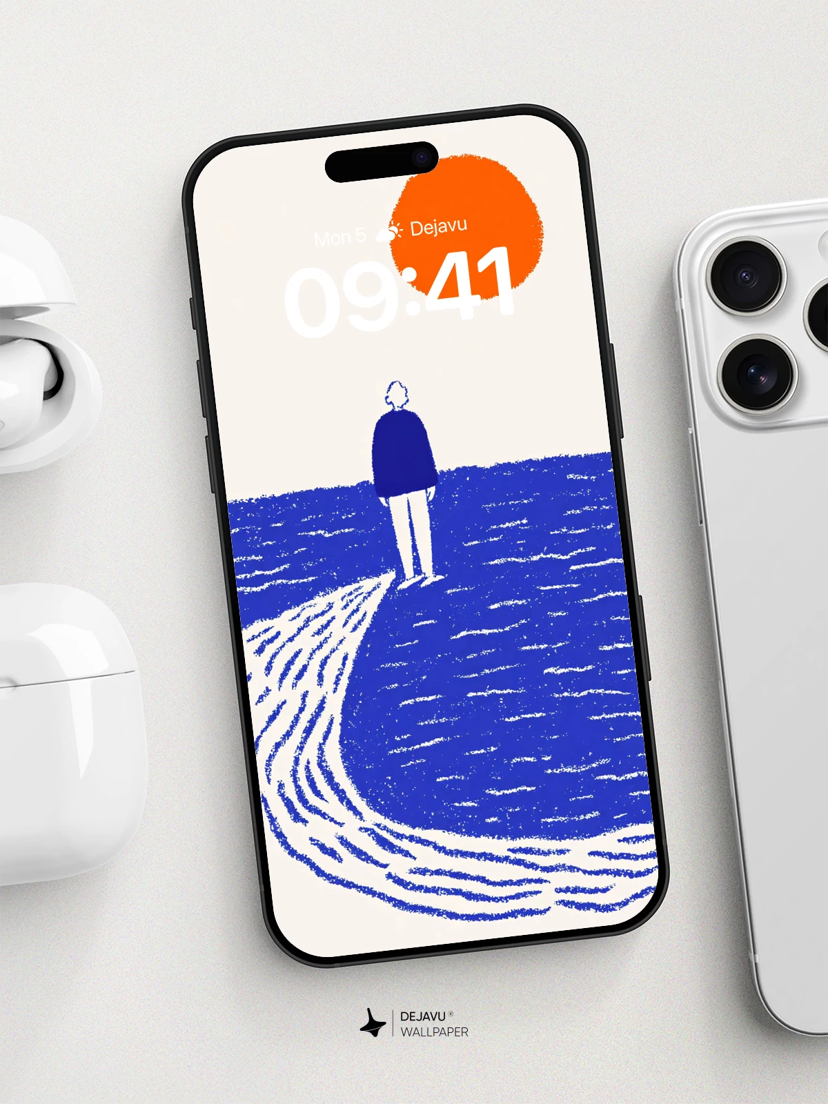 Solitary Figure Under Orange Sun Wallpaper 8K for iPhone and Android