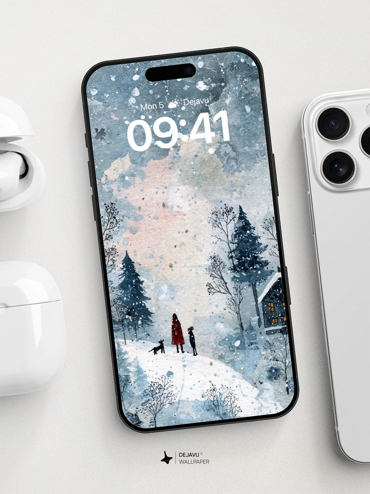 Winter Wonderland Watercolor Wallpaper 8K for iPhone and Android