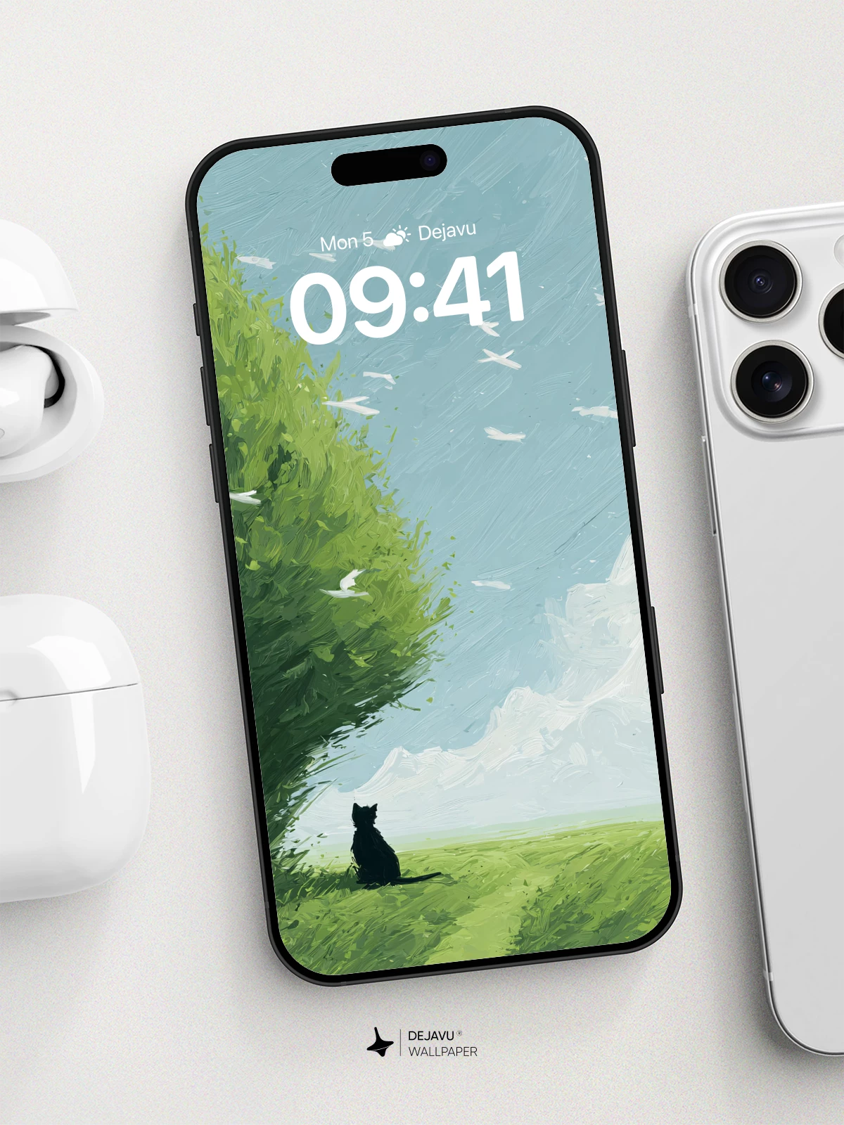 Whispers of the Wind: Cat and Sky Wallpaper 8K for iPhone and Android