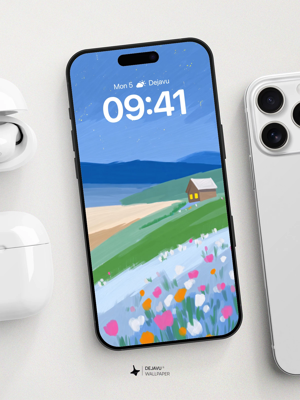 Whimsical Meadow Cottage Wallpaper 8K for iPhone and Android
