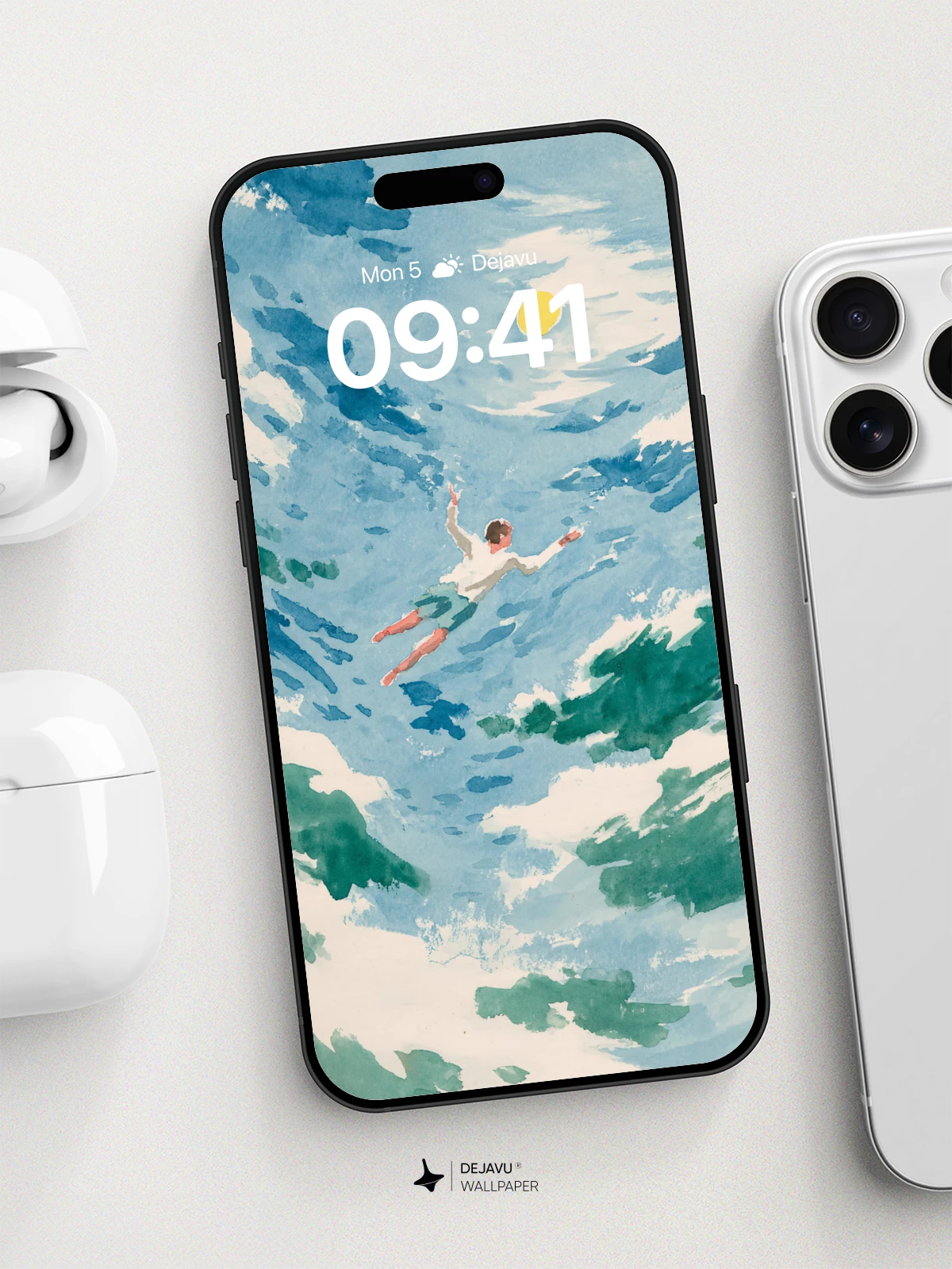 Surreal Sky Diver Watercolor Wallpaper 8K for iPhone and Android