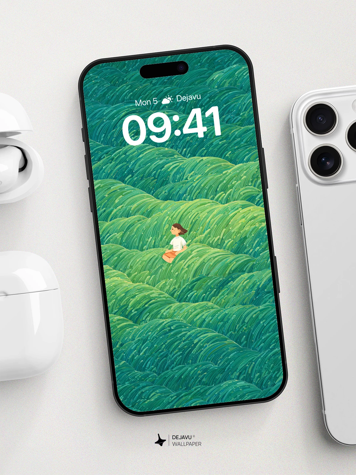 Surreal Green Waves Wallpaper 8K for iPhone and Android