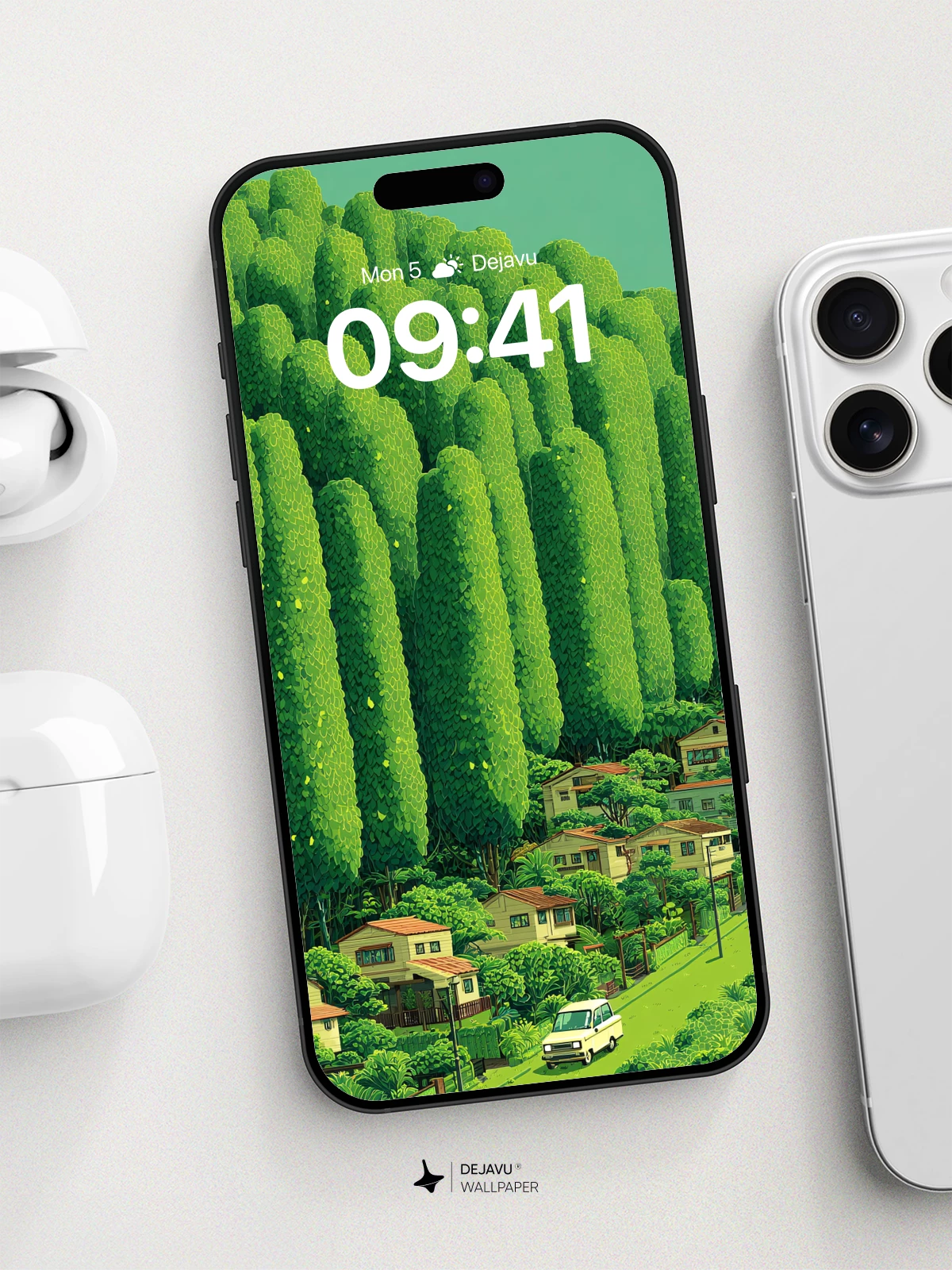 Surreal Forest Village Wallpaper 8K for iPhone and Android