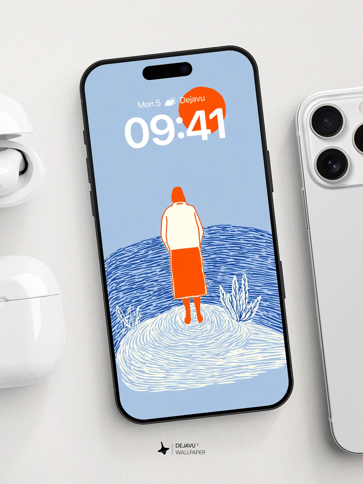 Minimalist Figure on Island Wallpaper 8K for iPhone and Android