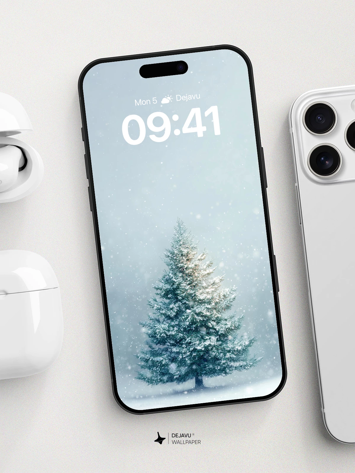 Snow-Covered Pine Tree Wallpaper 8K for iPhone and Android