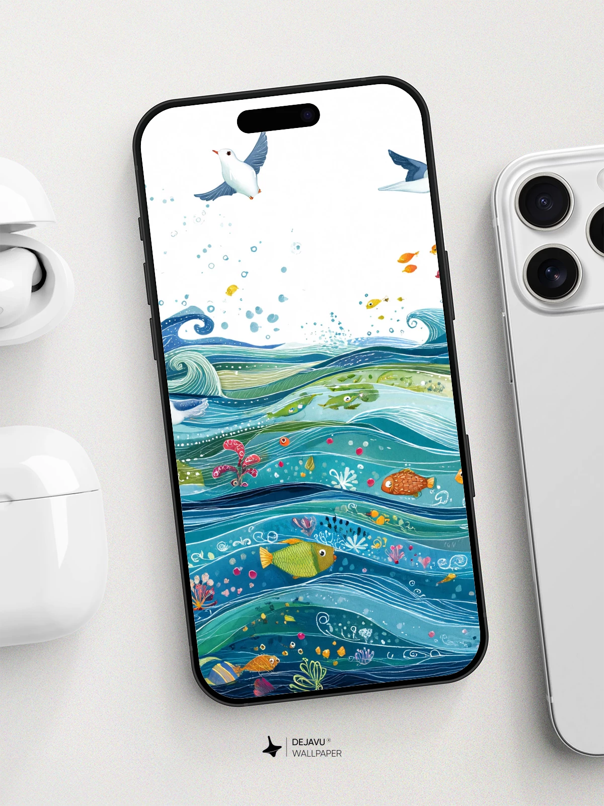 Whimsical Ocean Waves Wallpaper 8K for iPhone and Android