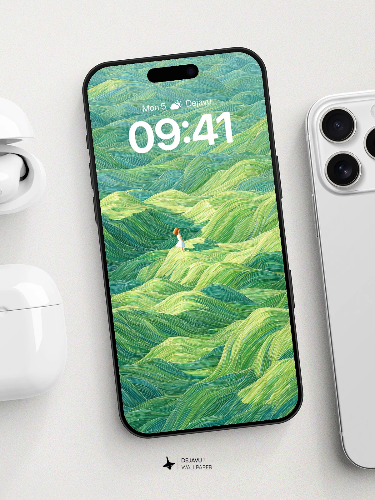 Surreal Green Waves Wallpaper 8K for iPhone and Android