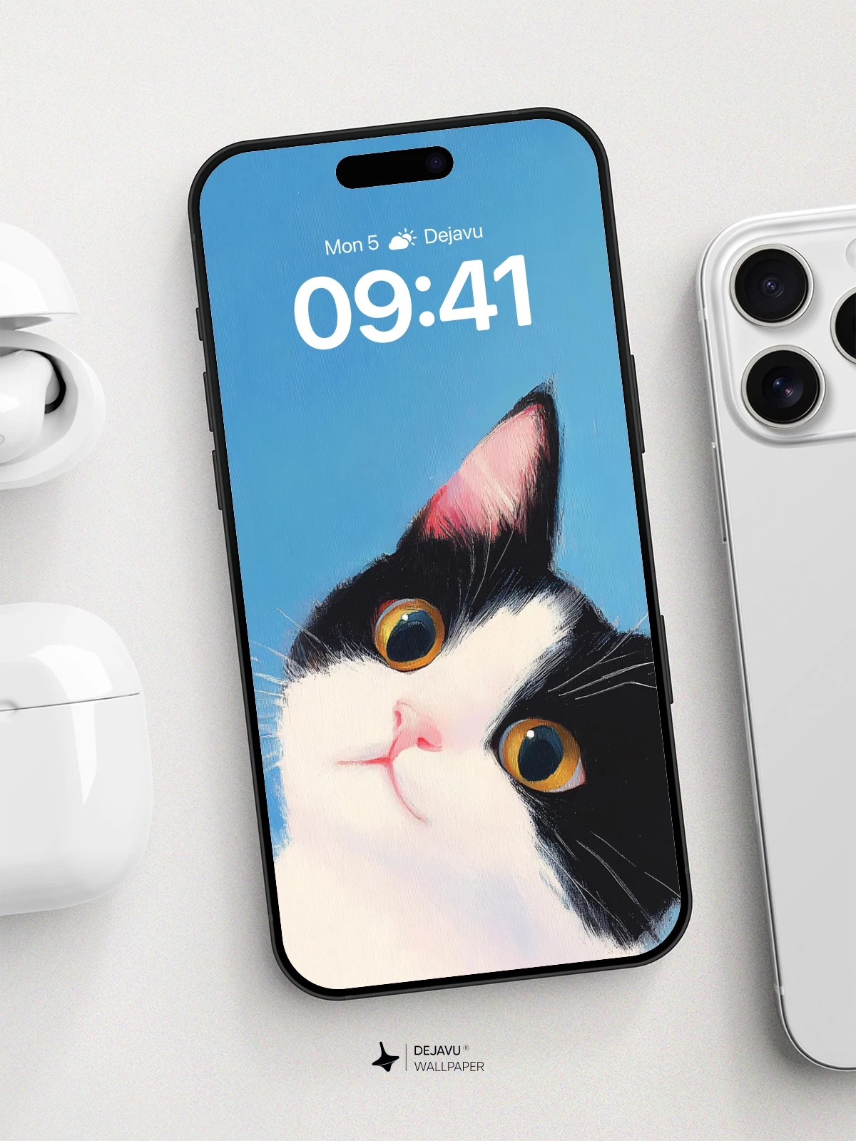 Whimsical Cat Portrait Wallpaper 8K for iPhone and Android