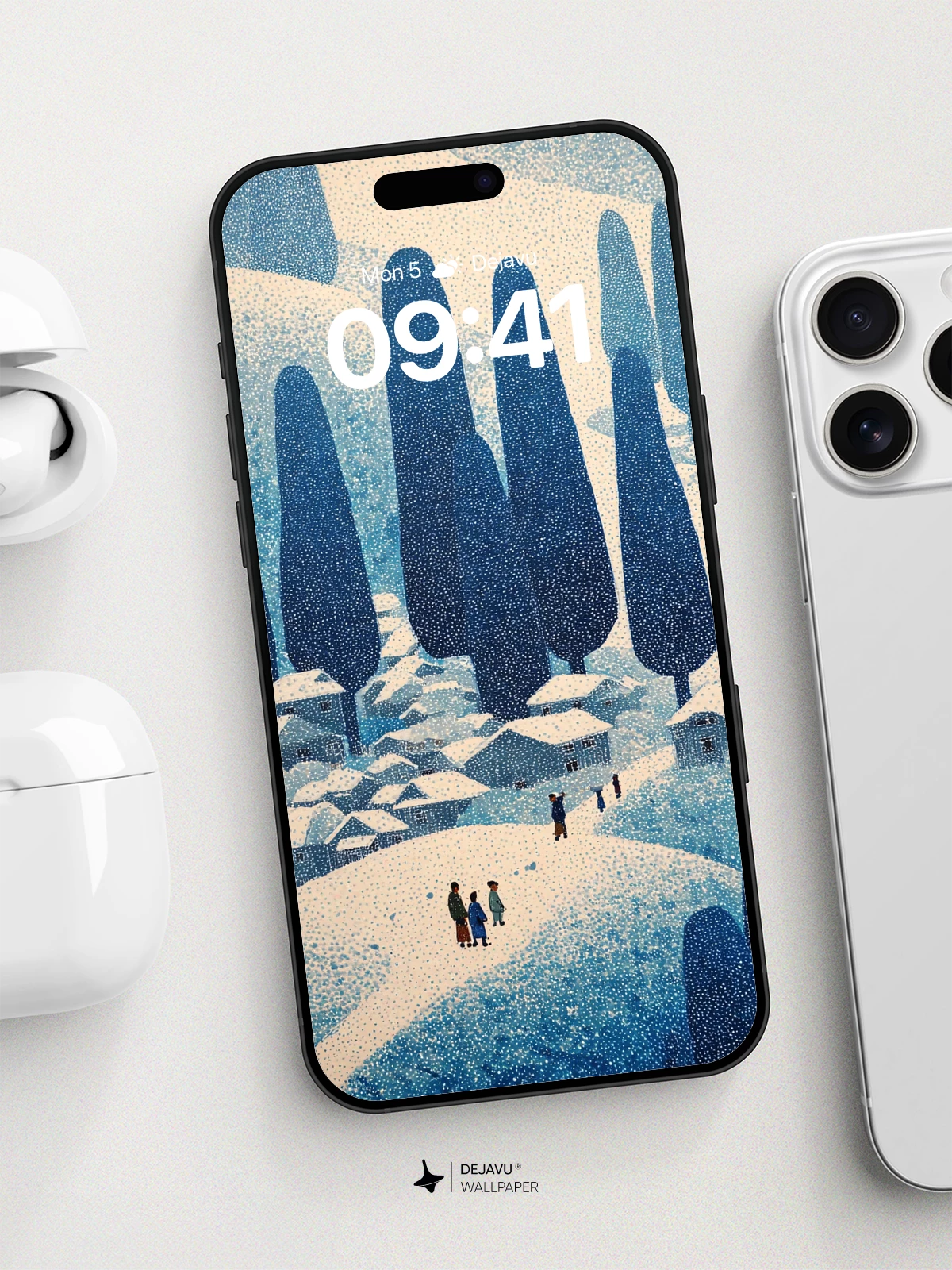 Winter Village Snowscape Wallpaper 8K for iPhone and Android