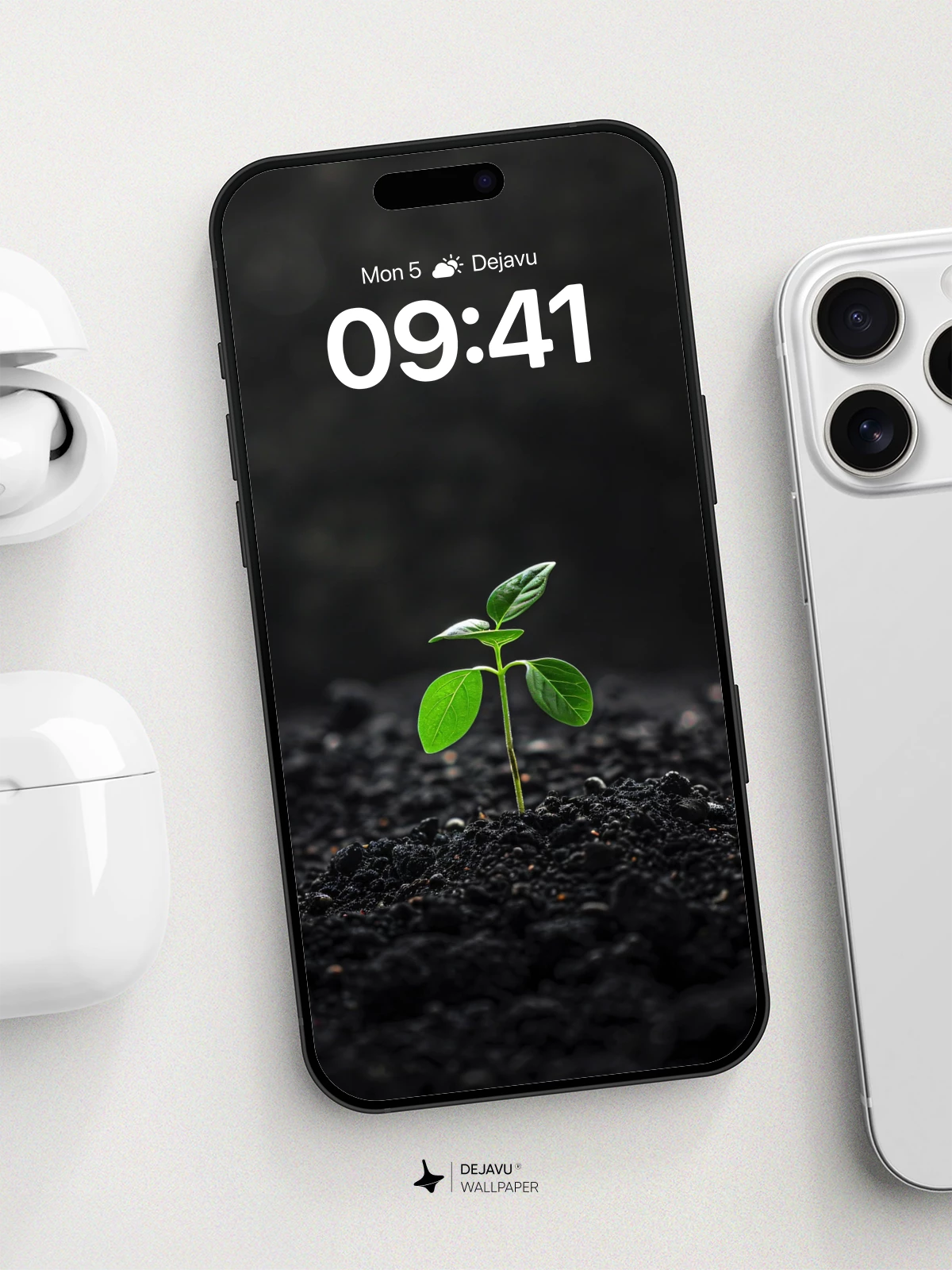 Emerald Sprout In Dark Soil Wallpaper 8K For iPhone And Android