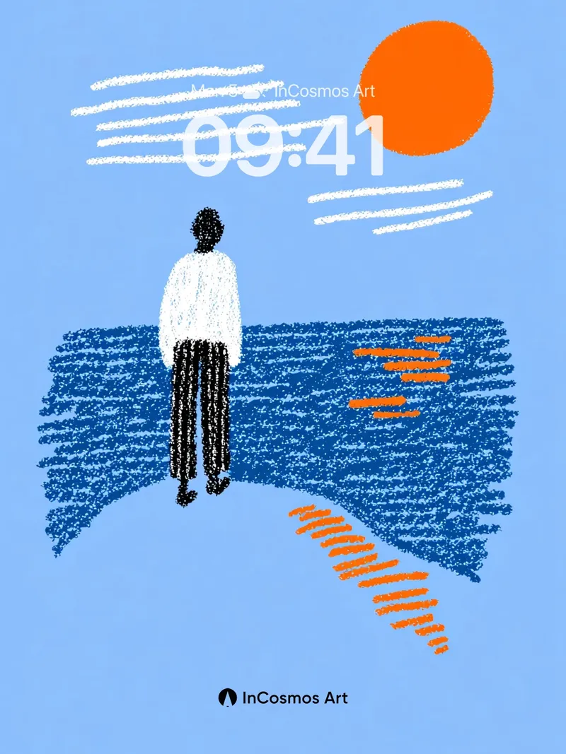 Solitary Horizon Wallpaper with Textured Waves