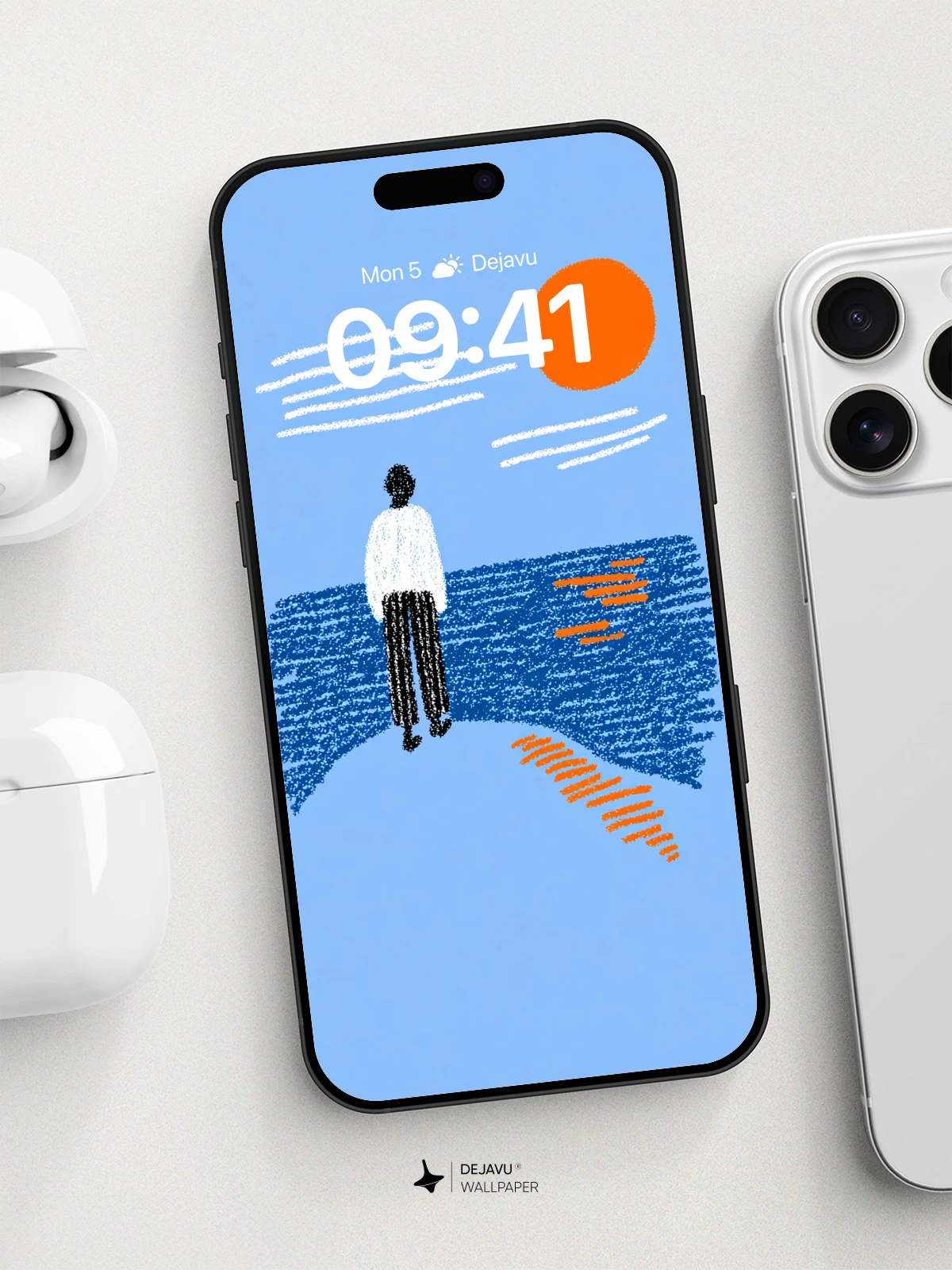 Solitary Figure On Abstract Shore Wallpaper 8K