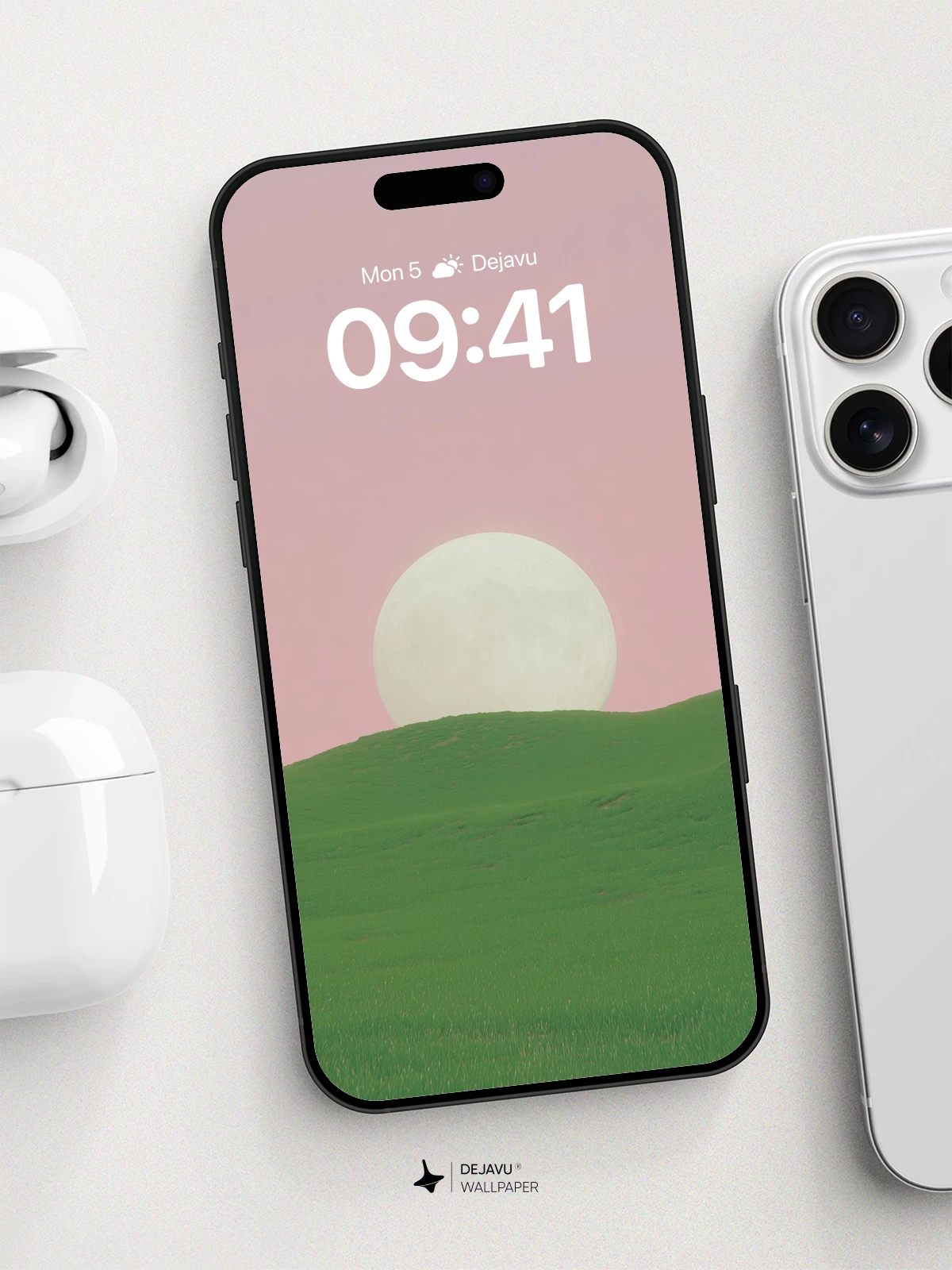 Surreal Moonrise Over Green Hills Wallpaper 8K