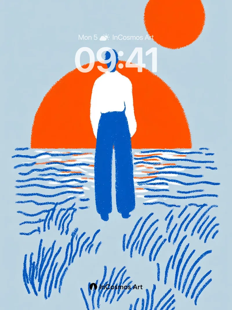 Solitary Horizon Wallpaper with Oceanic Lines