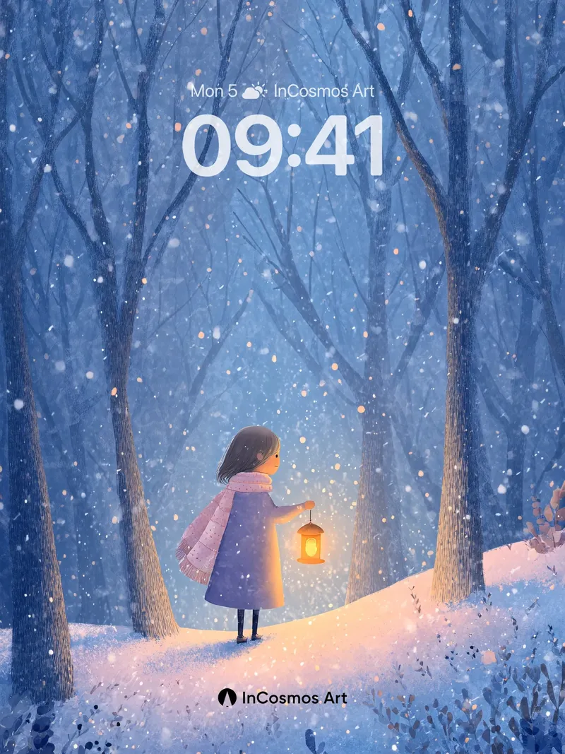 Snowfall Lantern Wallpaper with Whispering Trees