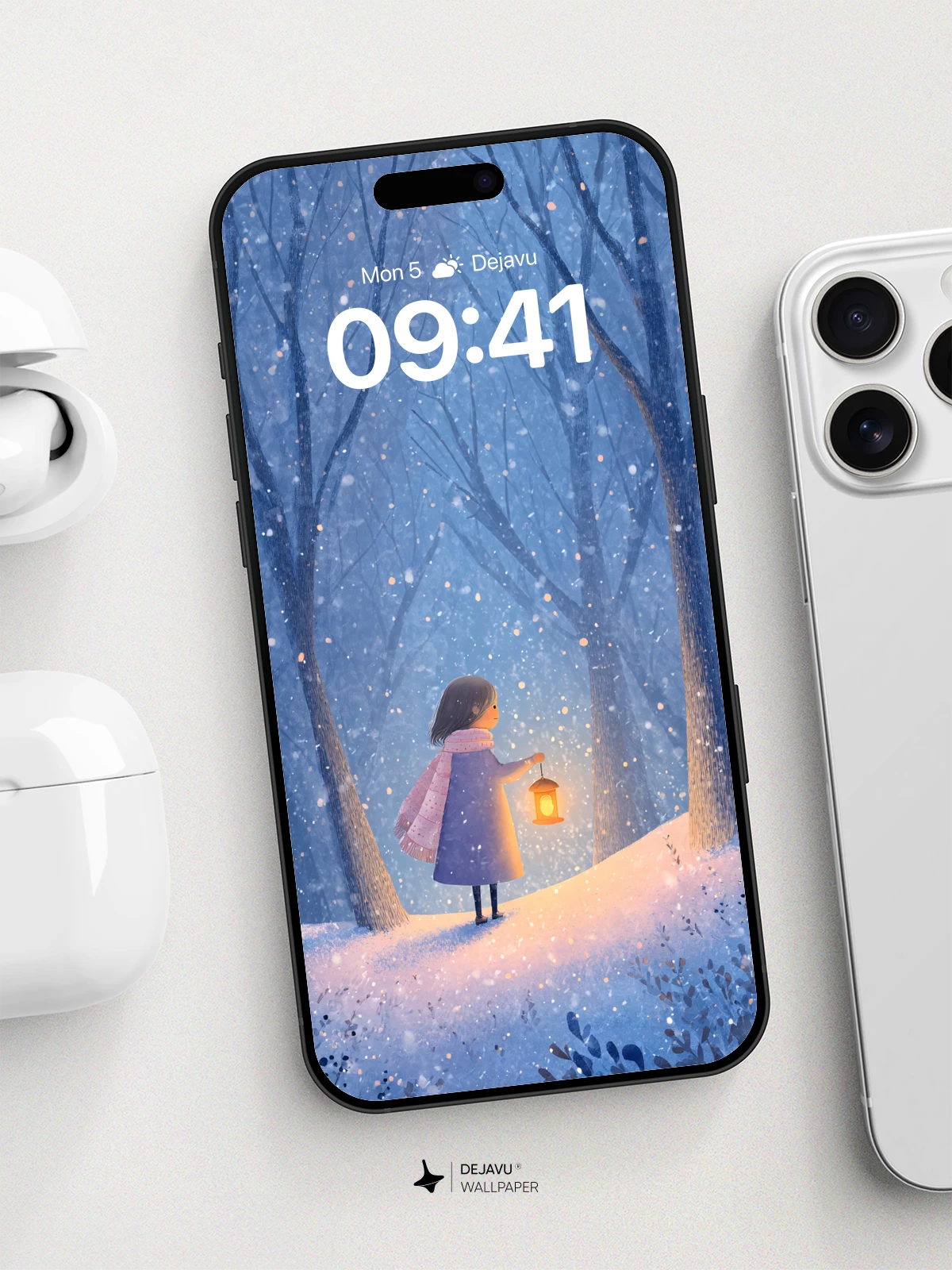 Winter Forest Lantern Wallpaper 8K for iPhone and Android