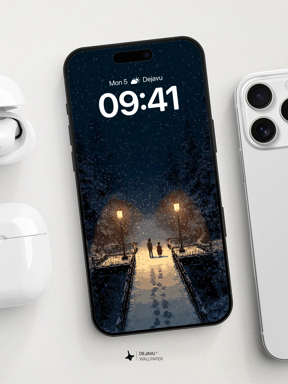 Winter Night Bridge Wallpaper 8K for iPhone and Android