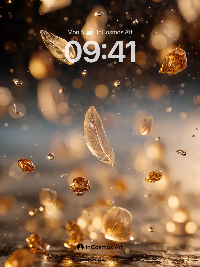 Golden Hush Wallpaper with Floating Feathers