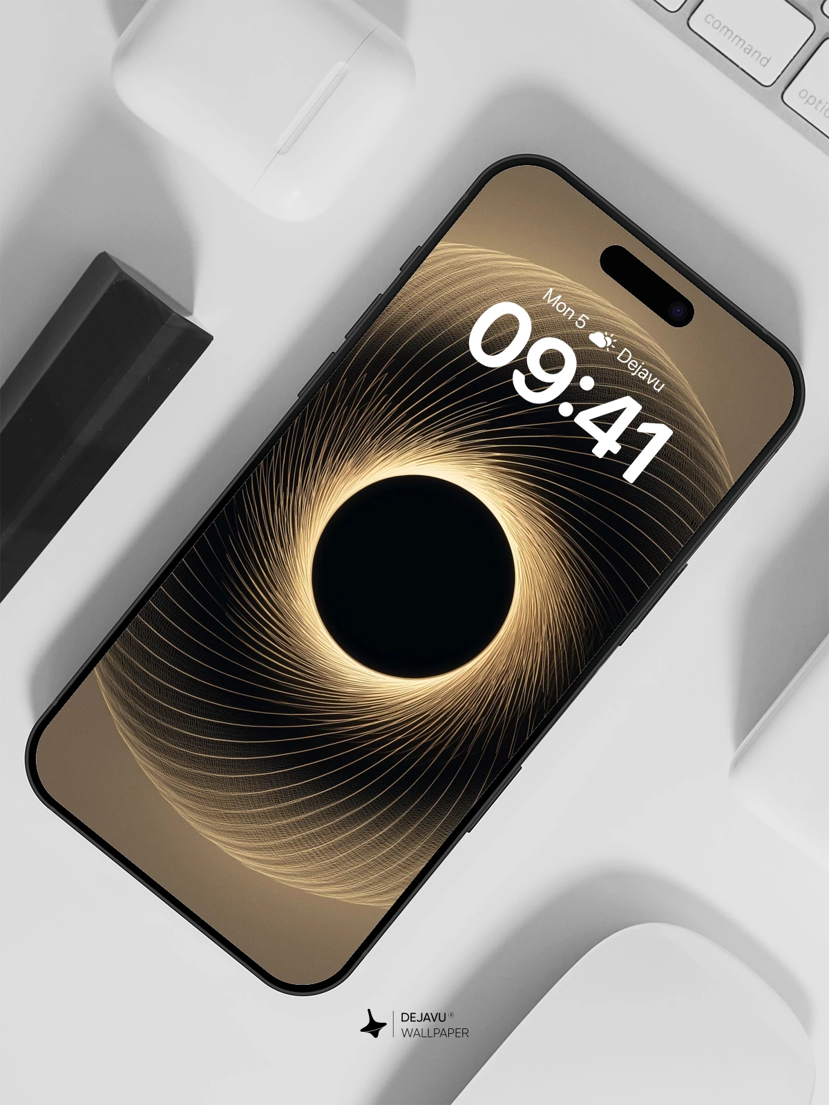 Golden Spiral Orb Wallpaper 8K for iPhone and Android