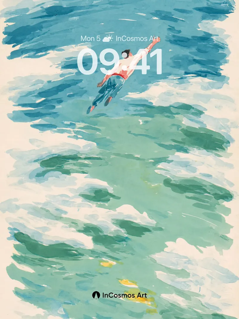 Serenity Dive Wallpaper with Aquatic Brushstrokes
