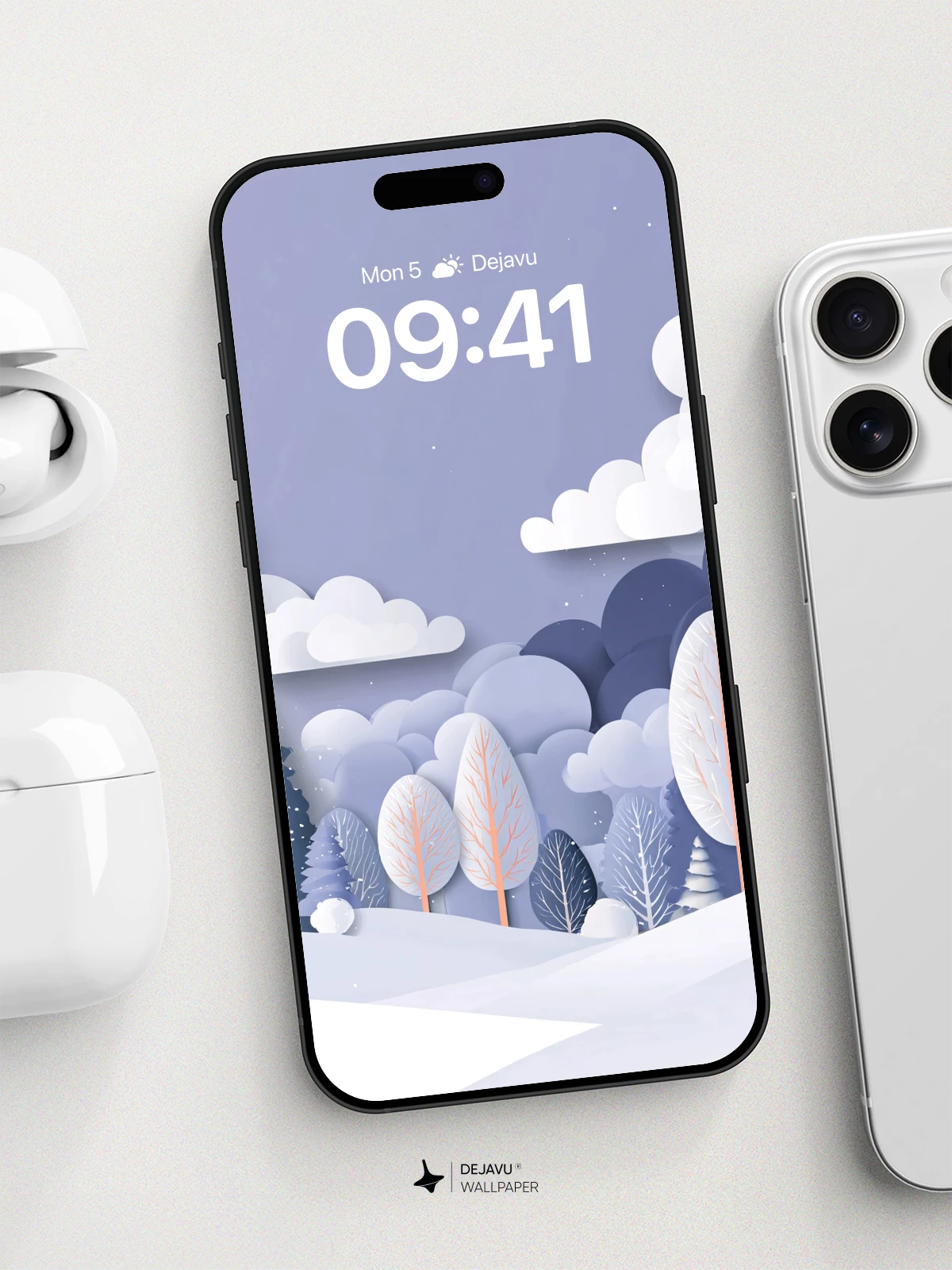 Paper Art Winter Forest Wallpaper 8K for iPhone and Android