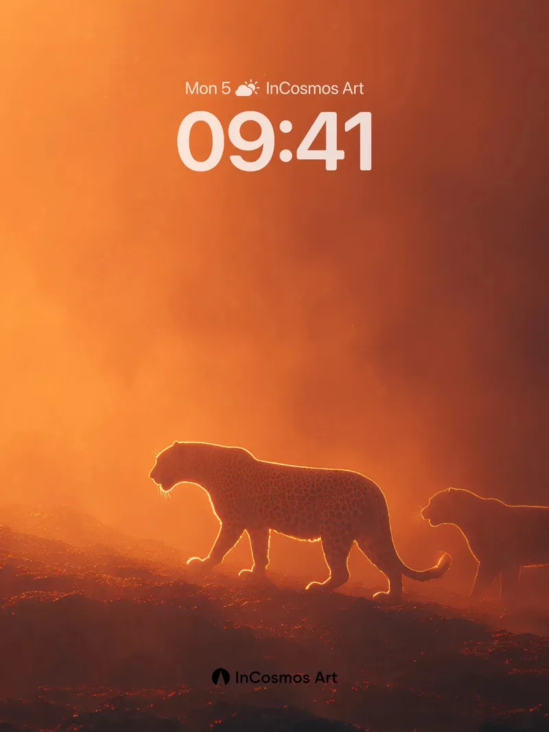 Golden Silence Wallpaper with Leopard Silhouettes