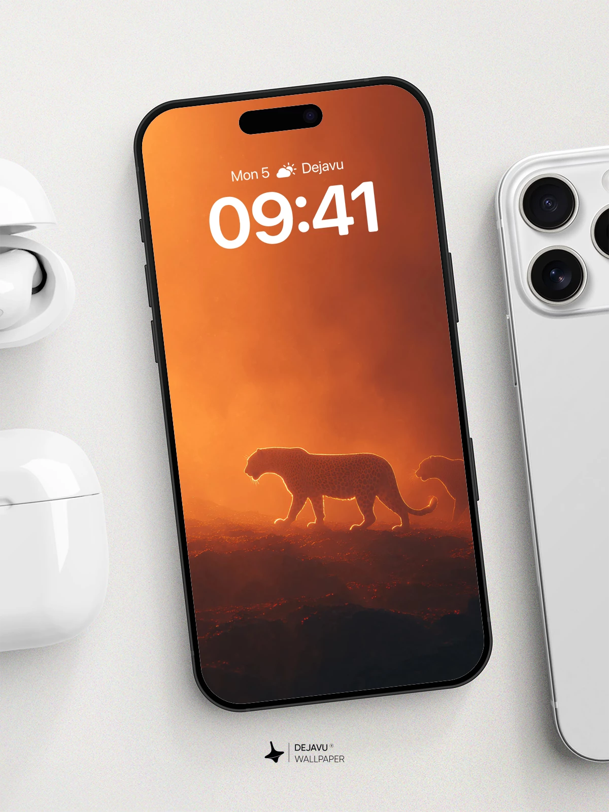 Golden Leopard Silhouette Wallpaper 8K for iPhone and Android