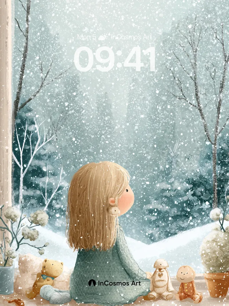 Snowfall Reverie Wallpaper with Window Seat