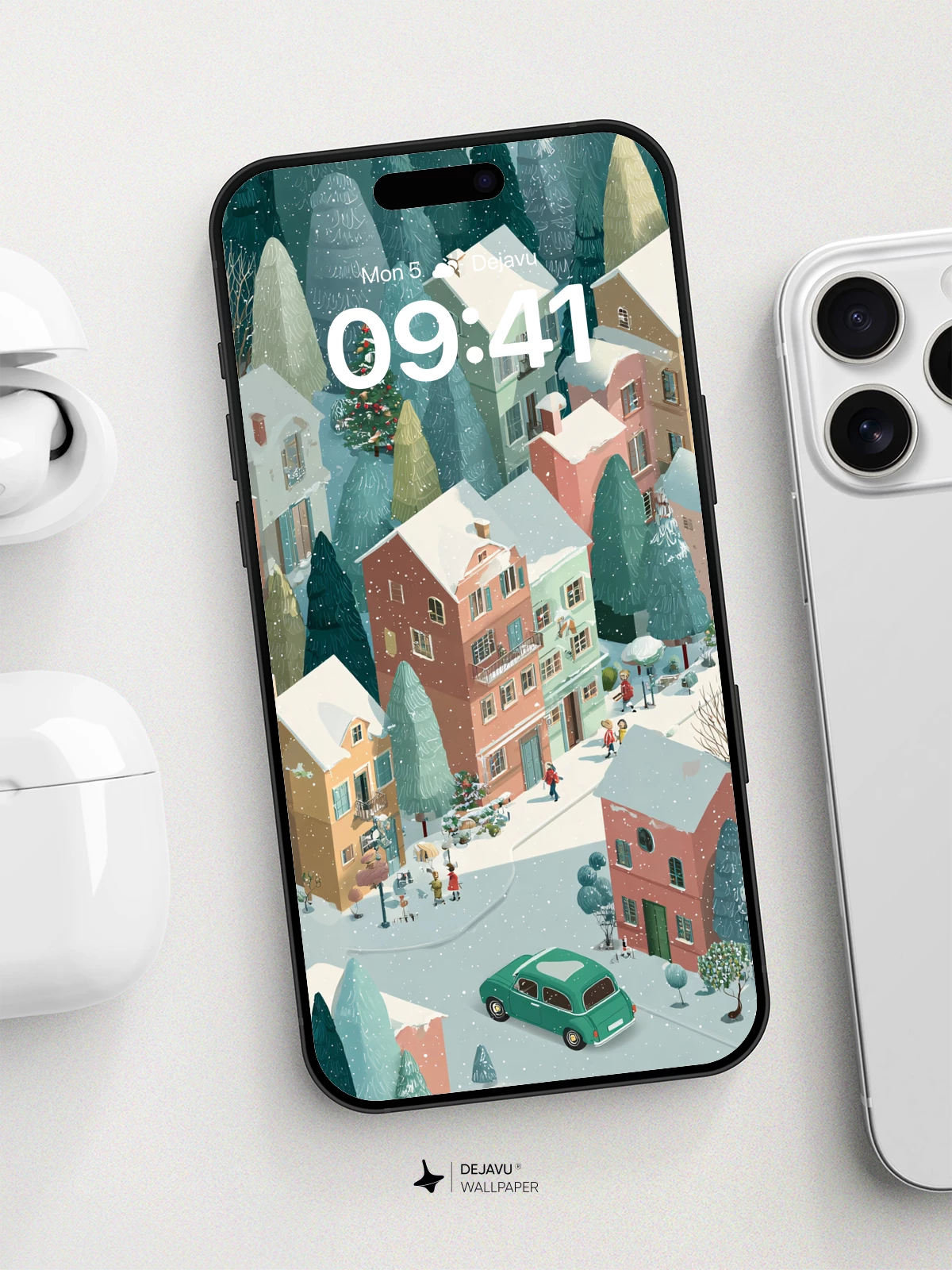 Whimsical Winter Village Wallpaper 8K for iPhone and Android