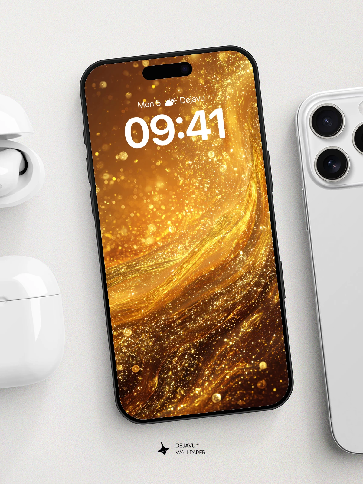 Golden Cosmic Flow Wallpaper 8K for iPhone and Android