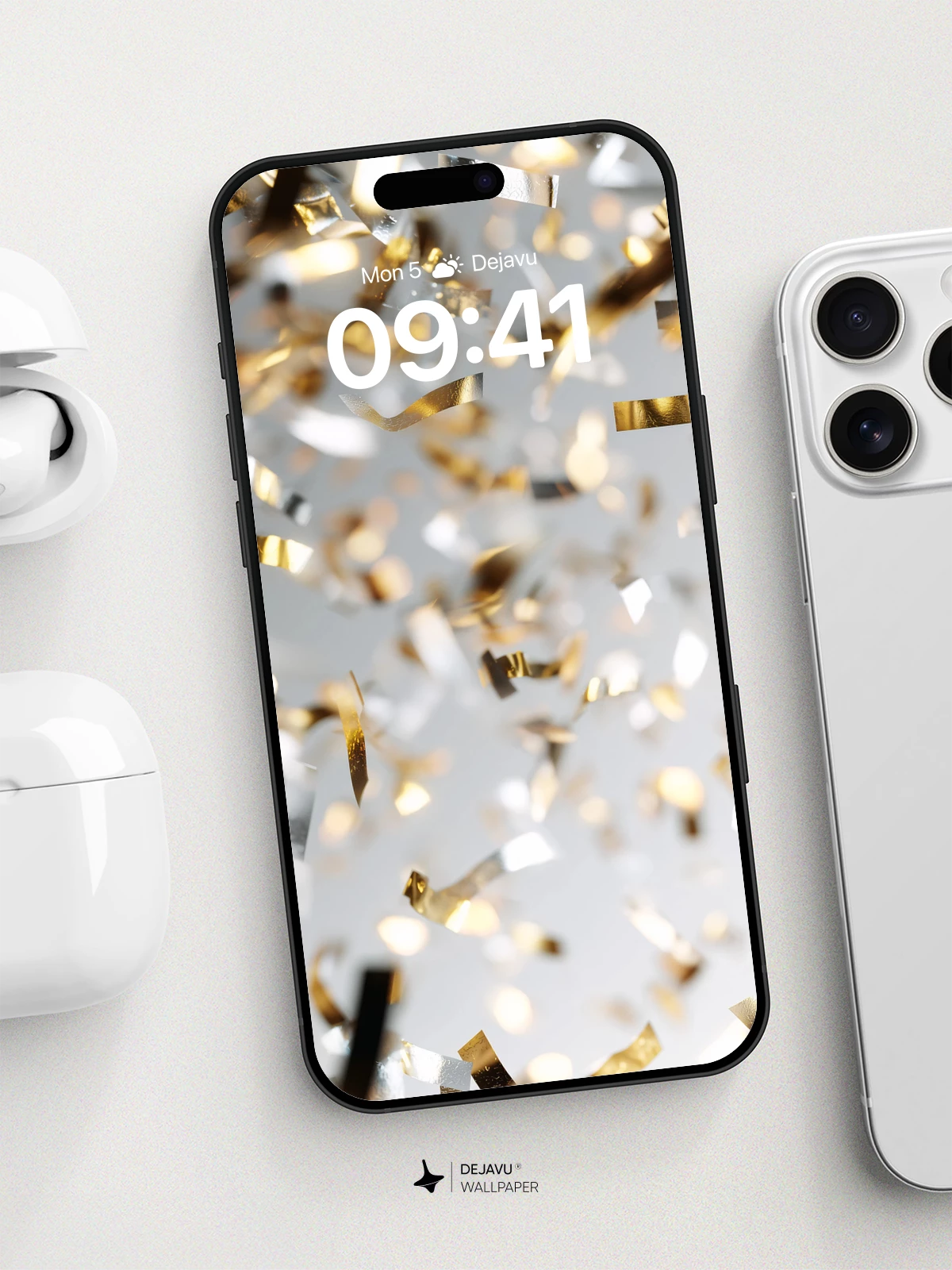 Golden Confetti Celebration Wallpaper 8K for iPhone and Android