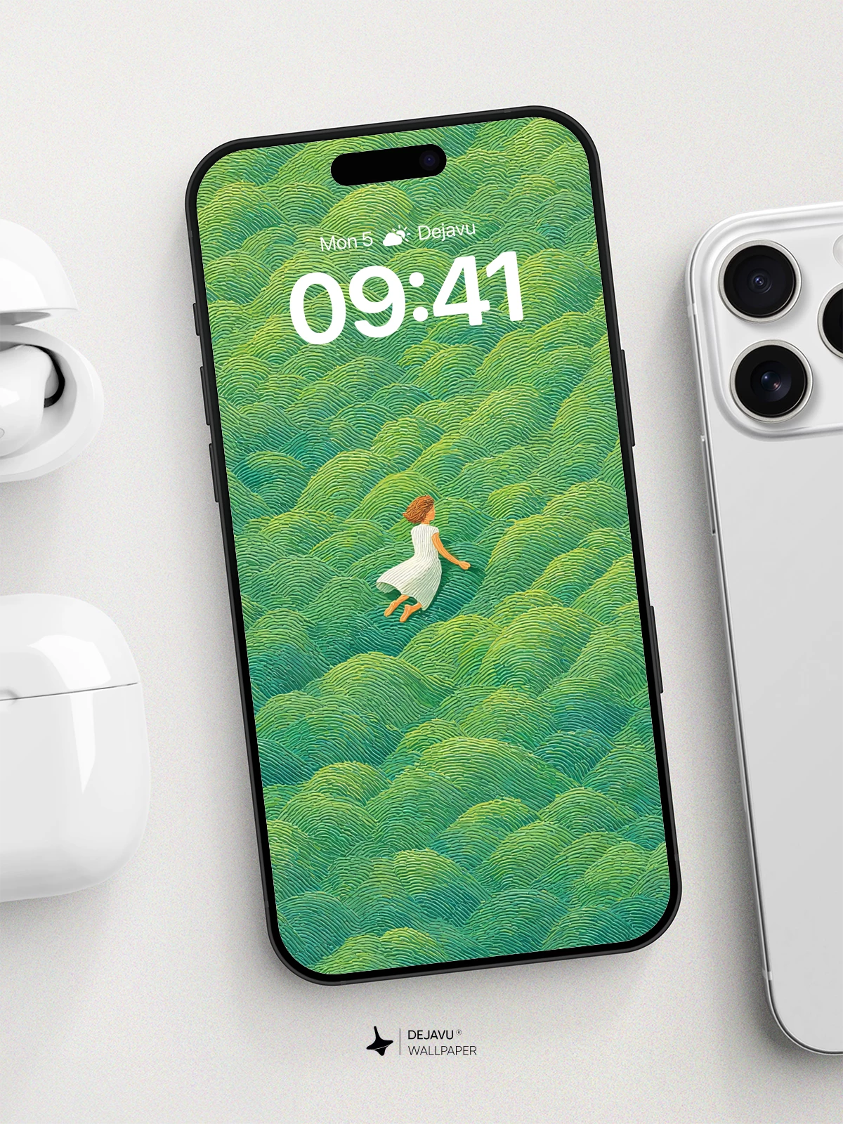 Surreal Green Waves Wallpaper 8K for iPhone and Android