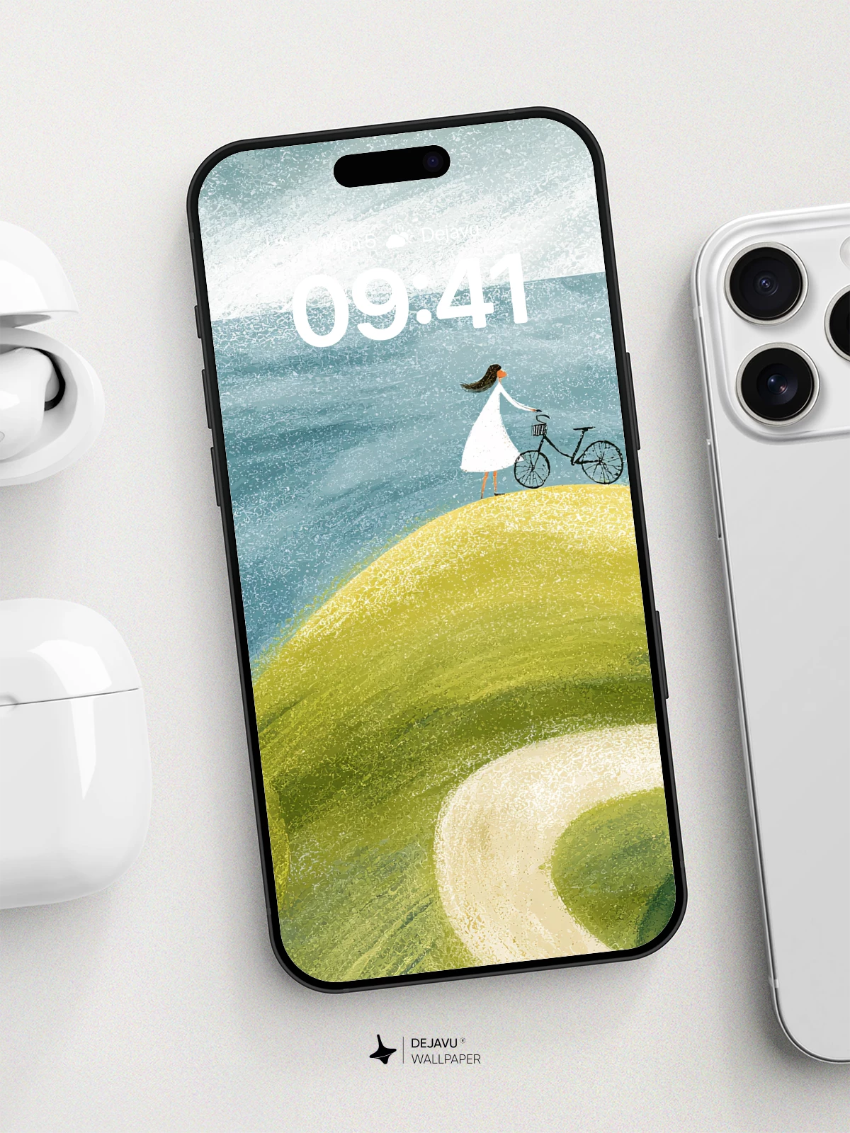 Whimsical Coastal Hill Wallpaper 8K for iPhone and Android