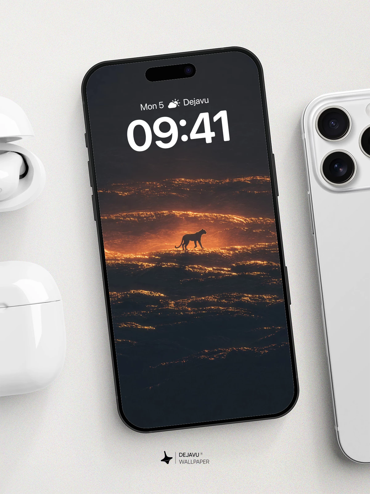 Silhouetted Leopard Sunset Wallpaper 8K for iPhone and Android