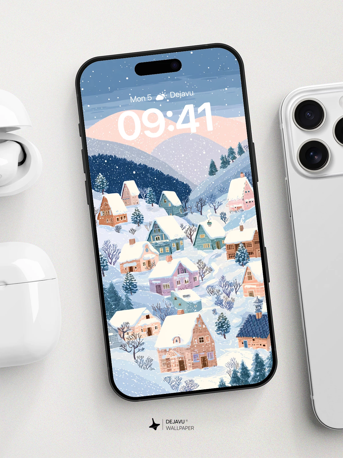 Whimsical Winter Village Wallpaper 8K for iPhone and Android