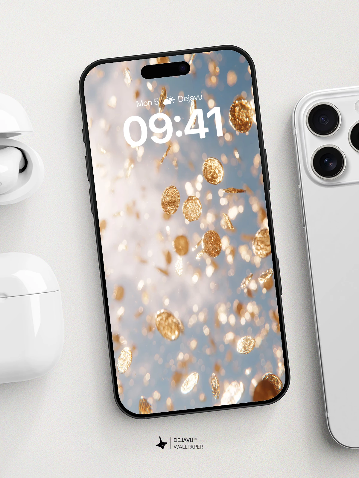 Golden Confetti Sky Wallpaper 8K for iPhone and Android